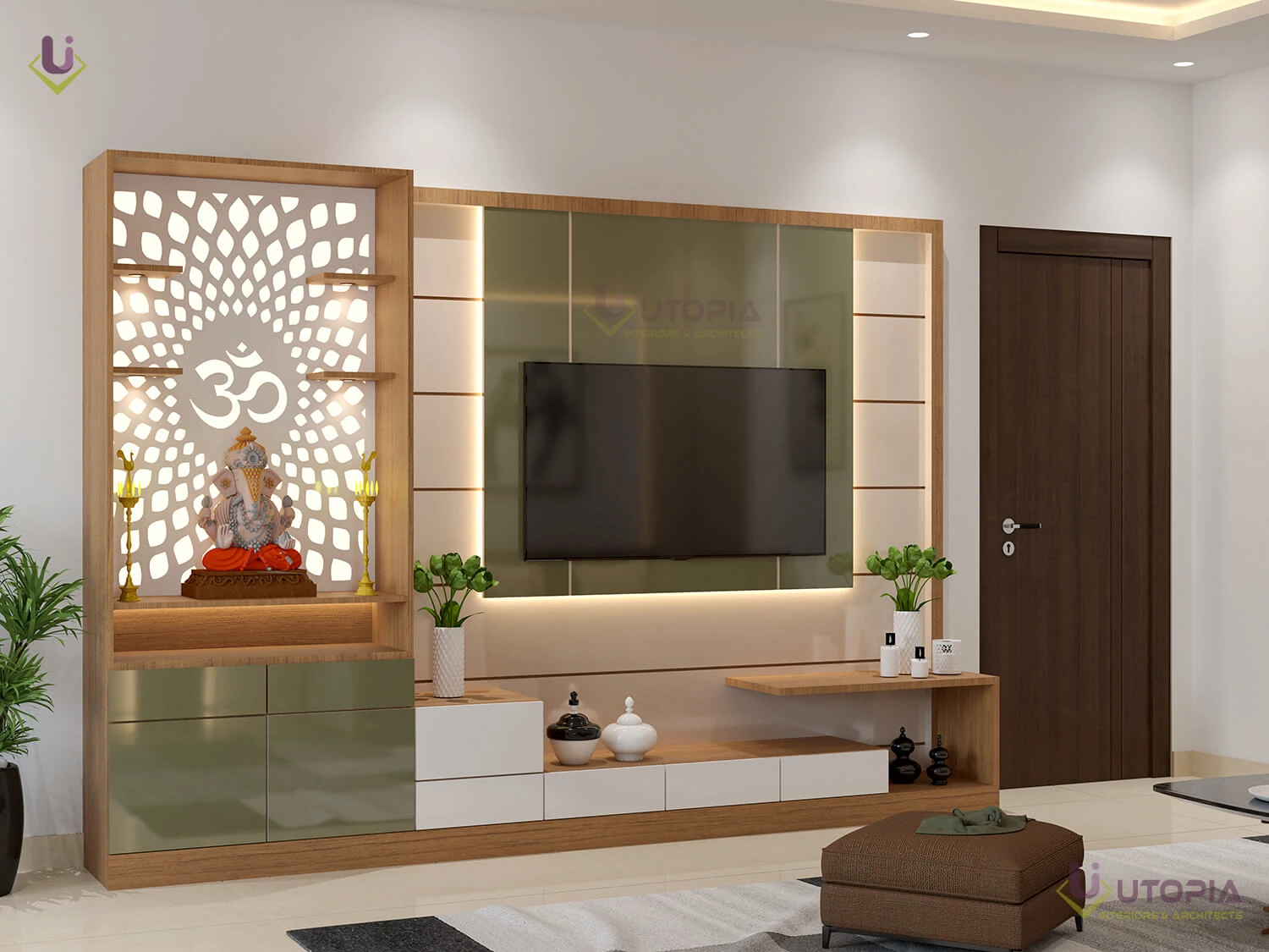 Utopia Interiors - Tv Cabinet With Pooja Unit